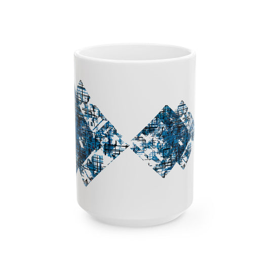 Abstract Blue Cross Ceramic Mug — Modern Geometric Coffee Mug (11oz, 15oz)