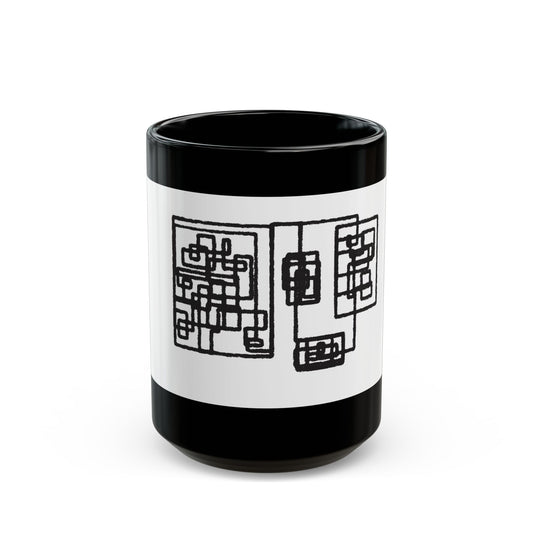 Abstract Geometric Black Ceramic Mug — Minimalist Line Art Cup (11oz, 15oz)