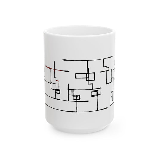 Abstract Geometric Ceramic Mug — Minimalist Black calligrapghyArt (11oz/15oz)