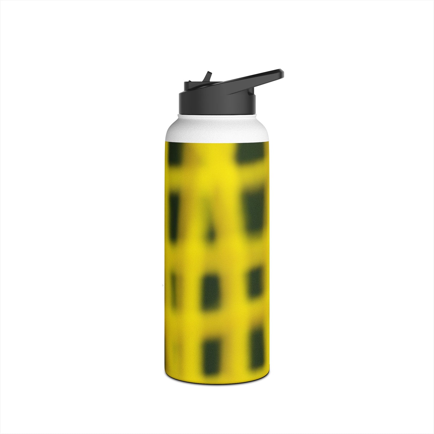 Yellow Grid Stainless Steel Bottle — Modern Abstract Pattern