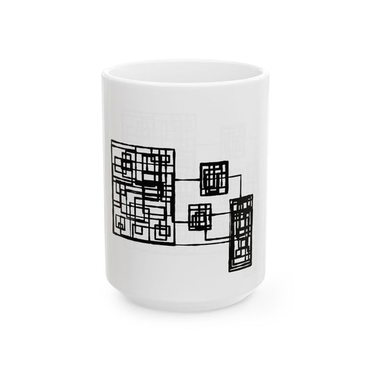 Abstract Geometric Ceramic Mug – Black Square Art (11oz, 15oz)