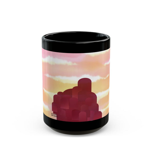Desert Sunset "windows of the Future" Black Mug — Minimalist Red Rock Silhouette Cup (11oz/15oz)