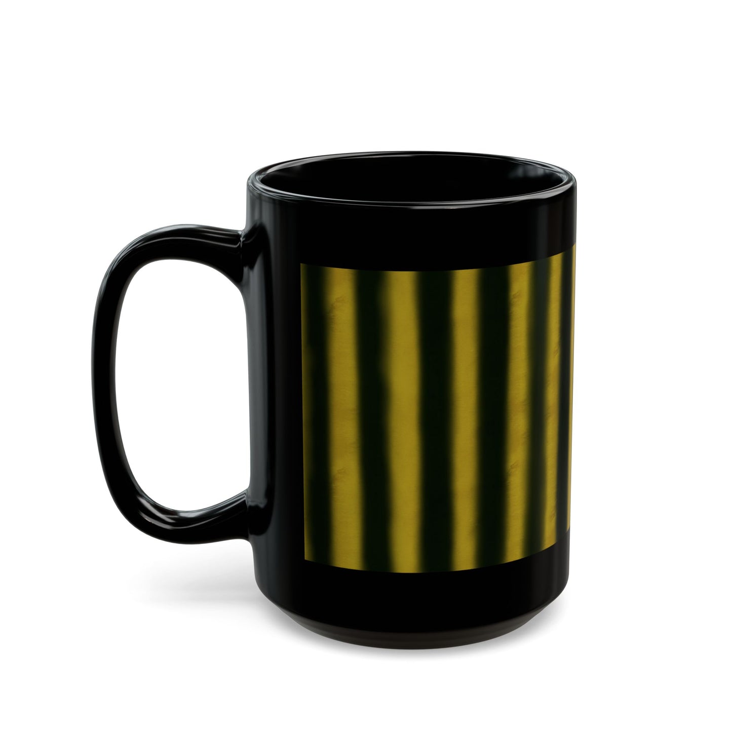 Black Ceramic Mug — Gold Striped Minimalist Design (11oz, 15oz)