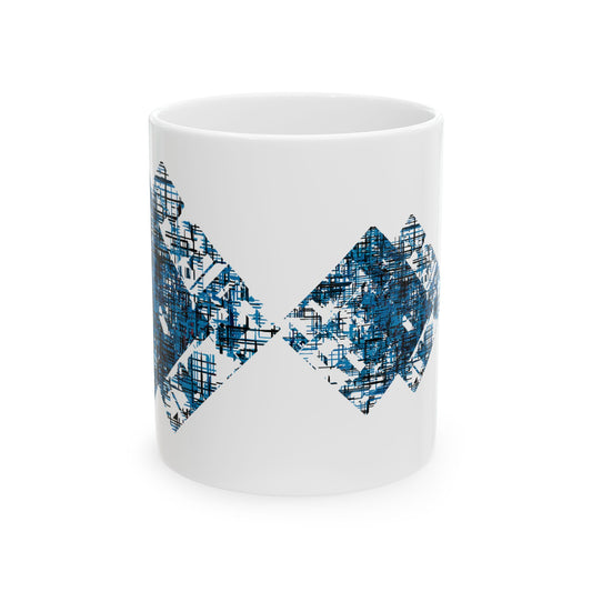 Abstract Blue Cross Ceramic Mug — Modern Geometric Coffee Mug (11oz, 15oz)