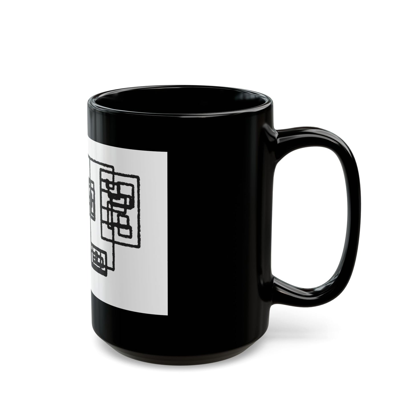 Abstract Geometric Black Ceramic Mug — Minimalist Line Art Cup (11oz, 15oz)