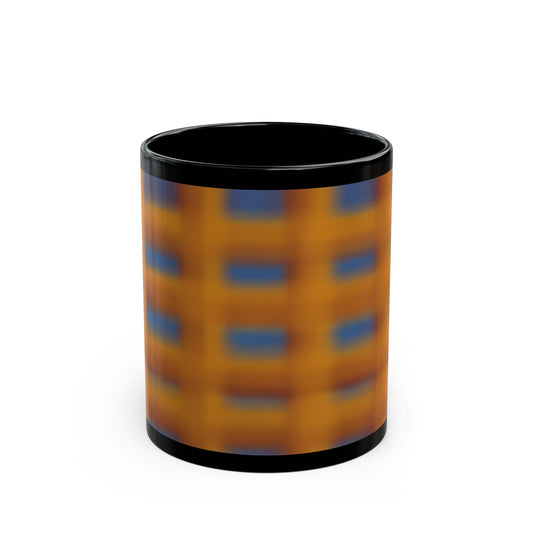 Black Ceramic Mug with Abstract Orange & Blue Grid Pattern (11oz & 15oz)