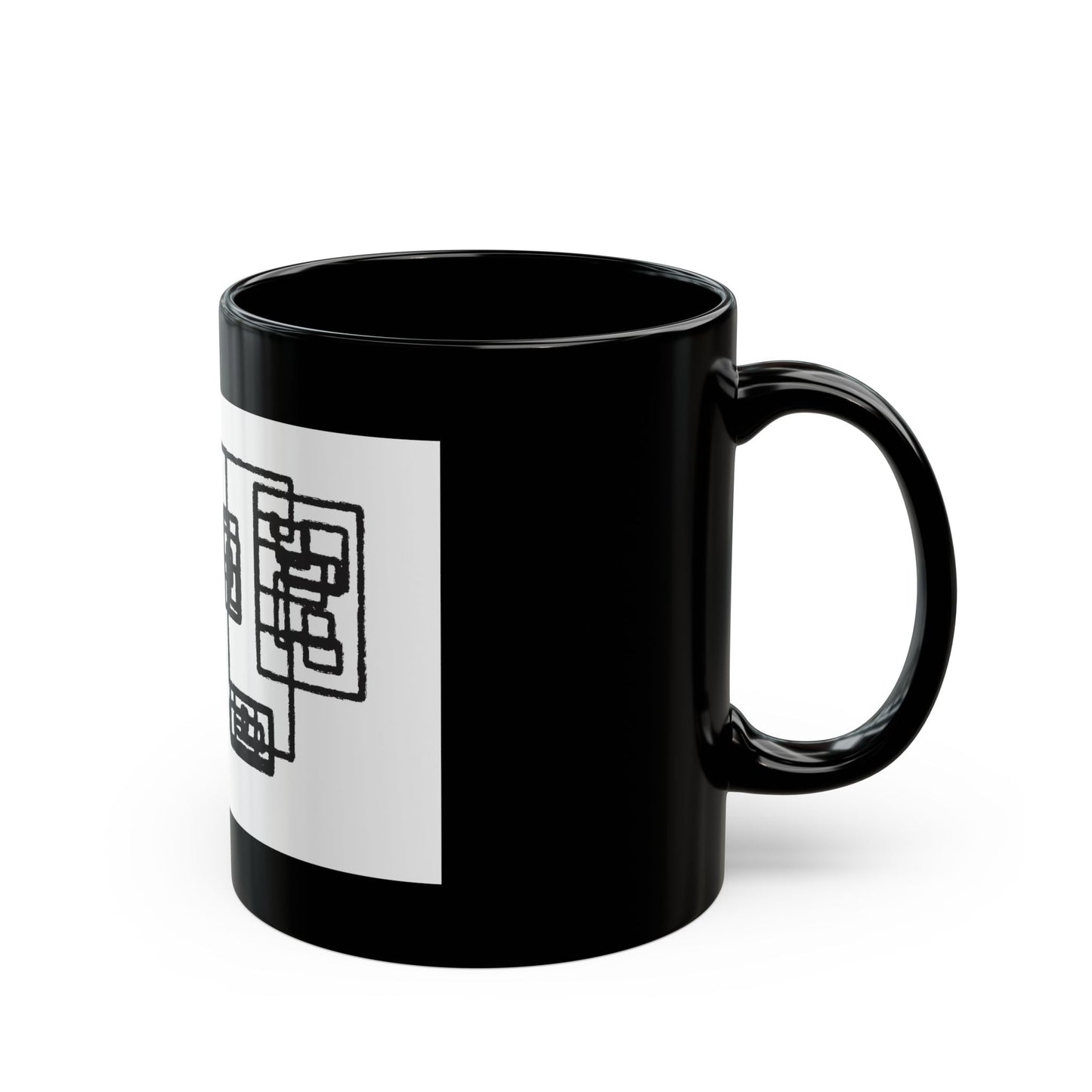 Abstract Geometric Black Ceramic Mug — Minimalist Line Art Cup (11oz, 15oz)