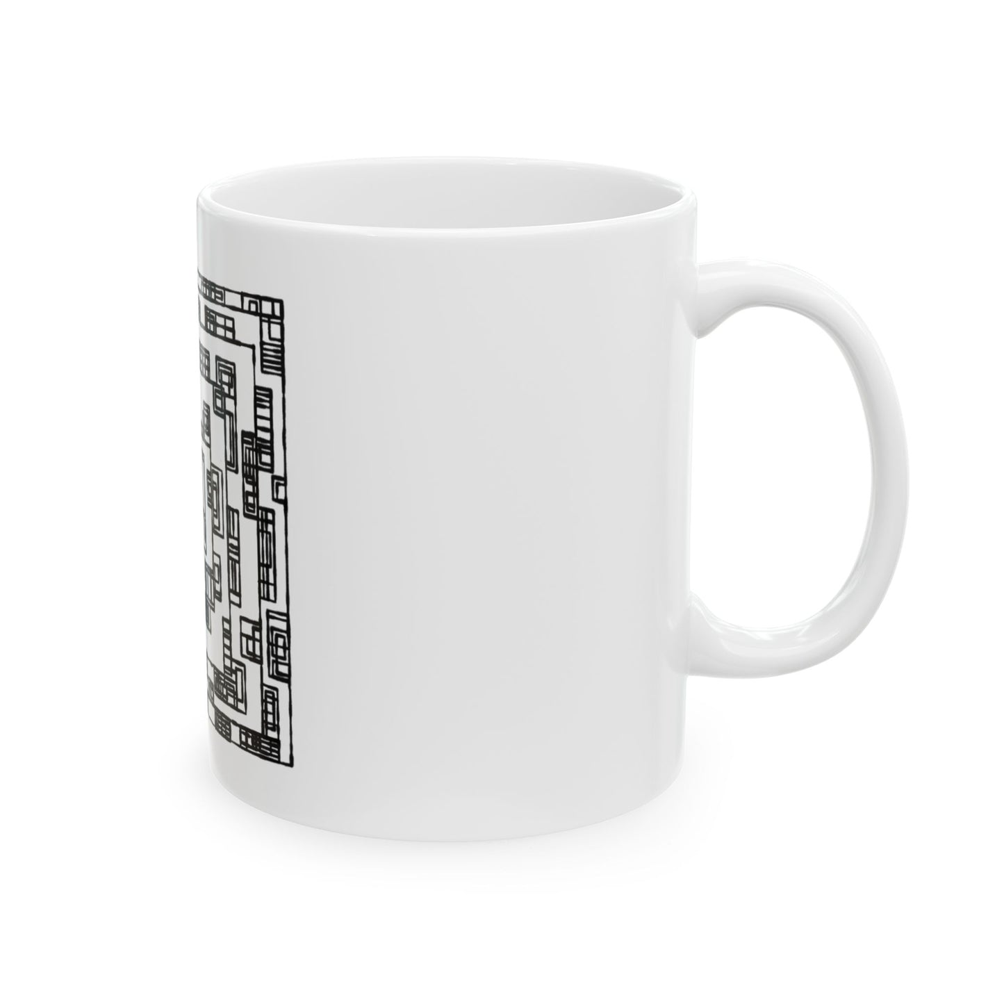 Abstract Maze Ceramic Mug — Black Geometric Spiral Coffee Cup (11oz, 15oz)