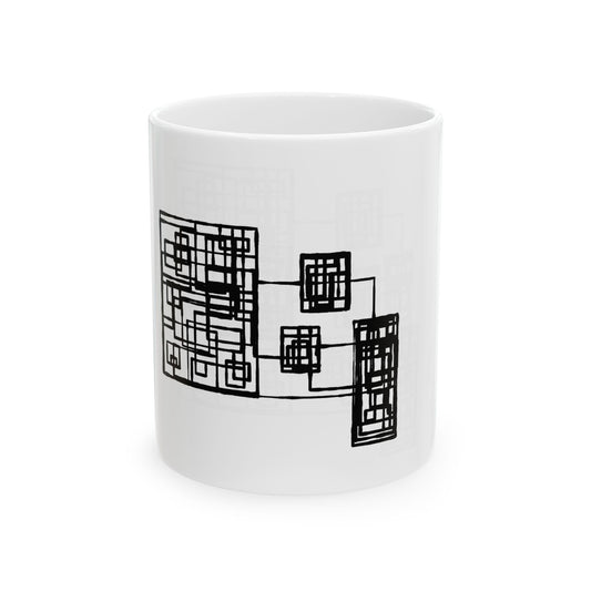 Abstract Geometric Ceramic Mug – Black Square Art (11oz, 15oz)