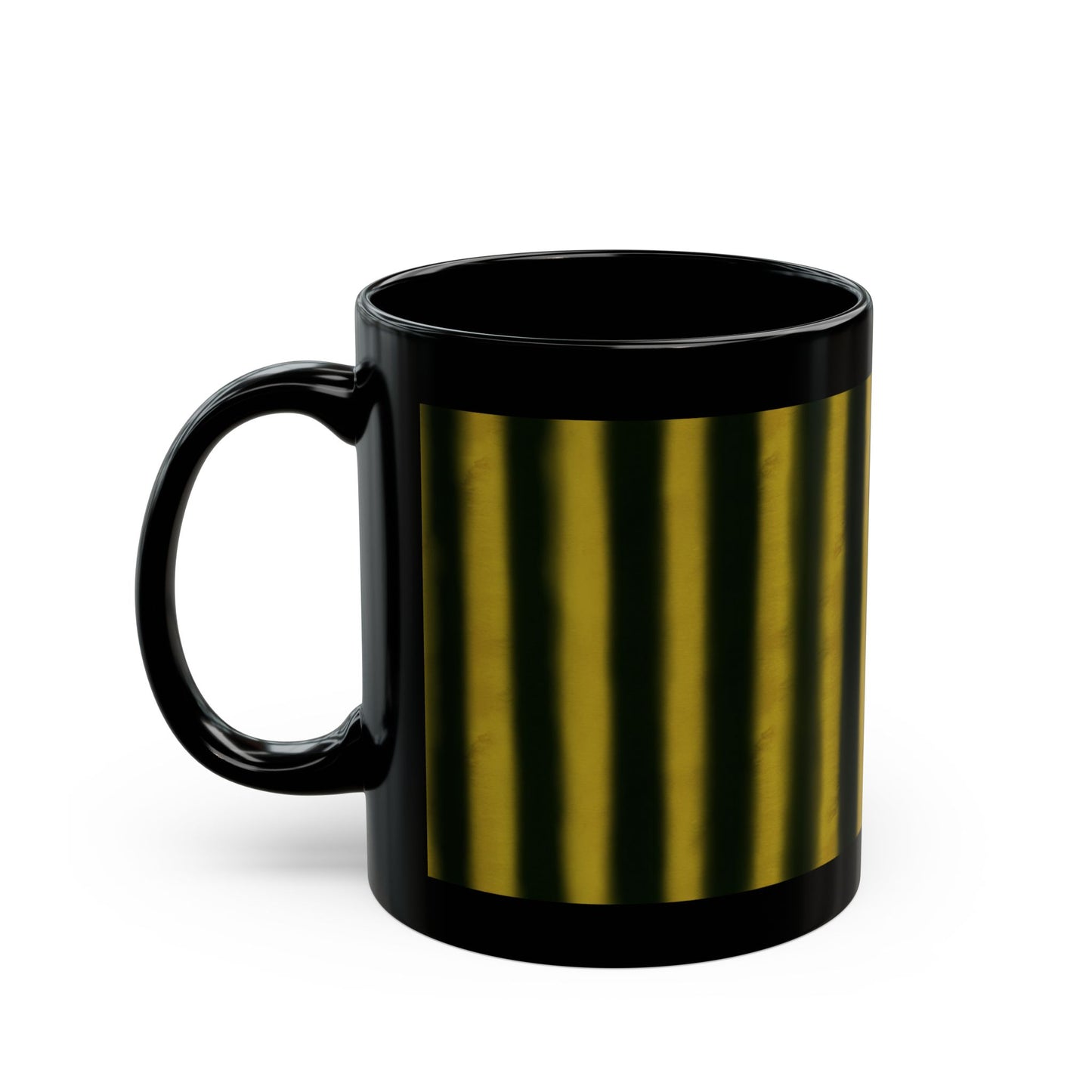 Black Ceramic Mug — Gold Striped Minimalist Design (11oz, 15oz)