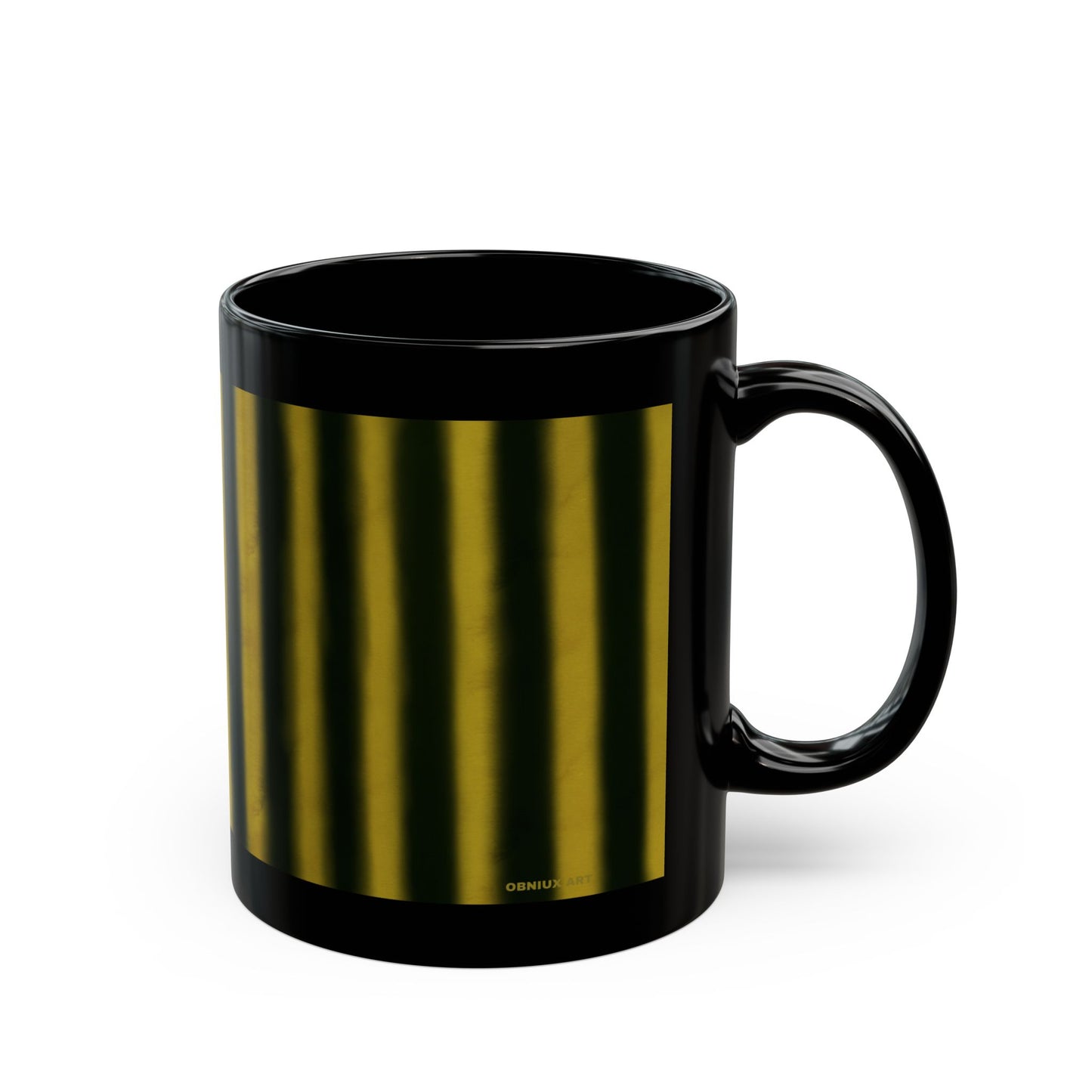 Black Ceramic Mug — Gold Striped Minimalist Design (11oz, 15oz)