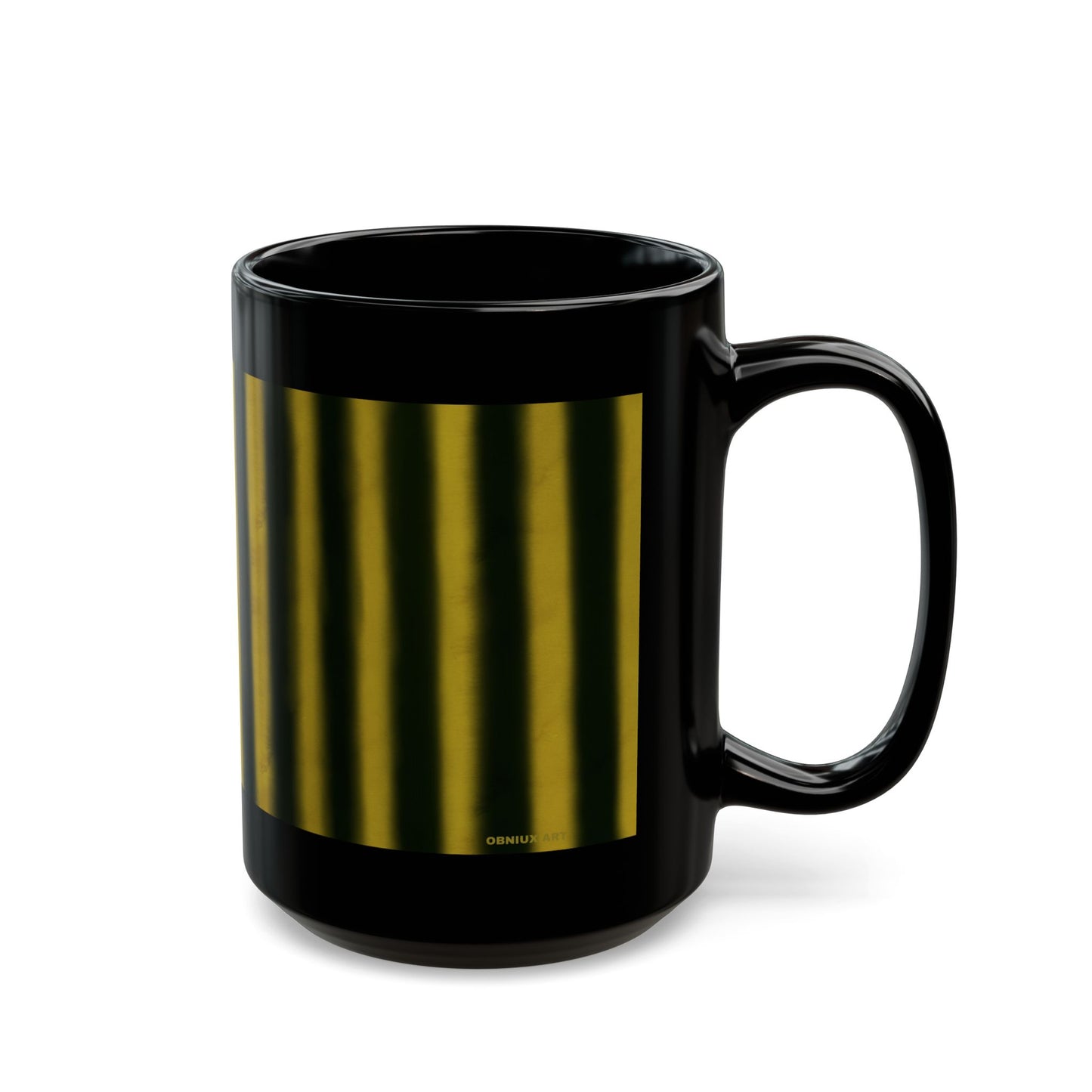 Black Ceramic Mug — Gold Striped Minimalist Design (11oz, 15oz)