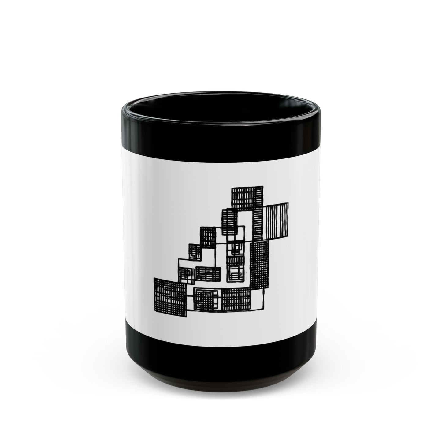 Abstract Black & White Geometric Mug — Modern Architectural Pattern_perfect for office (11oz/15oz)