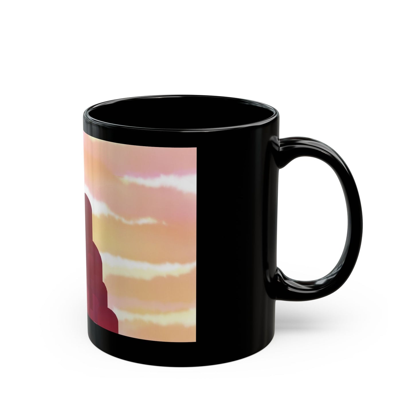 Desert Sunset "windows of the Future" Black Mug — Minimalist Red Rock Silhouette Cup (11oz/15oz)