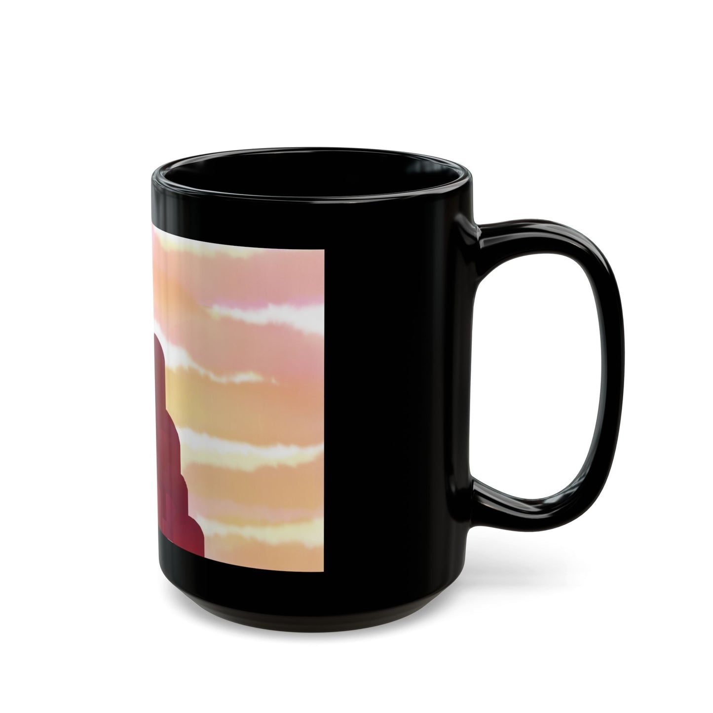 Desert Sunset "windows of the Future" Black Mug — Minimalist Red Rock Silhouette Cup (11oz/15oz)