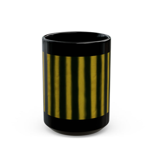 Black Ceramic Mug — Gold Striped Minimalist Design (11oz, 15oz)