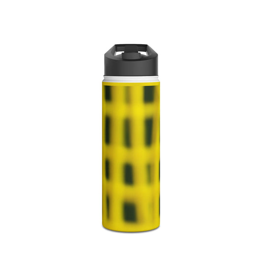 Yellow Grid Stainless Steel Bottle — Modern Abstract Pattern