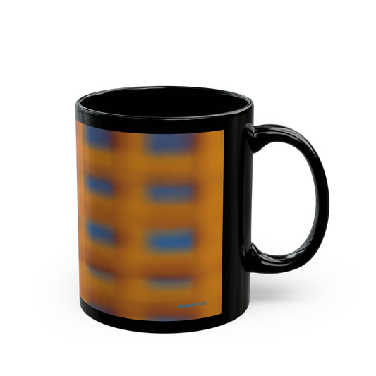 Black Ceramic Mug with Abstract Orange & Blue Grid Pattern (11oz & 15oz)