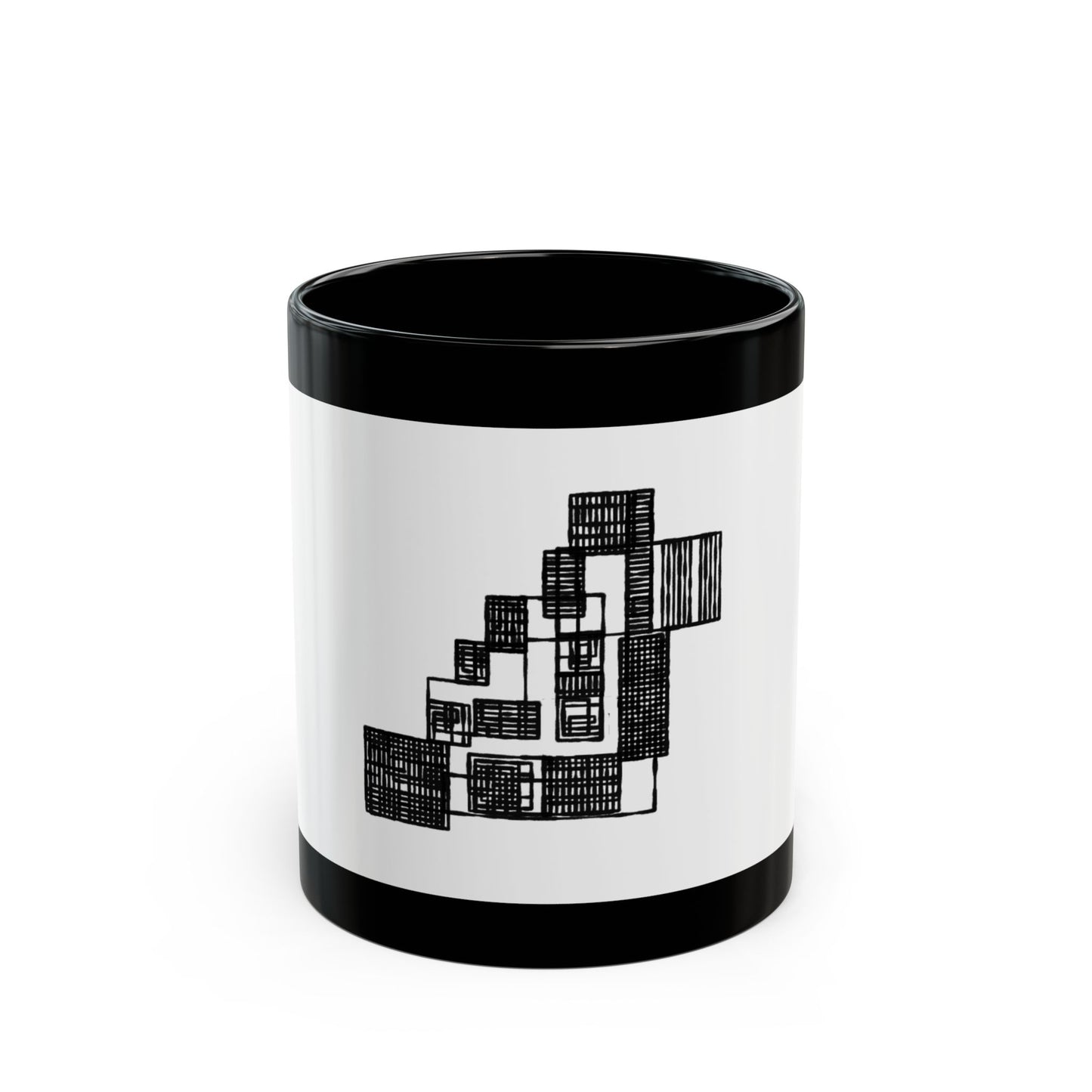Abstract Black & White Geometric Mug — Modern Architectural Pattern_perfect for office (11oz/15oz)