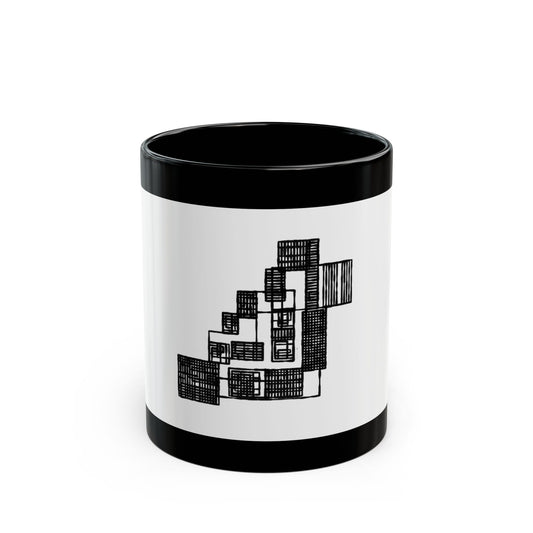 Abstract Black & White Geometric Mug — Modern Architectural Pattern_perfect for office (11oz/15oz)