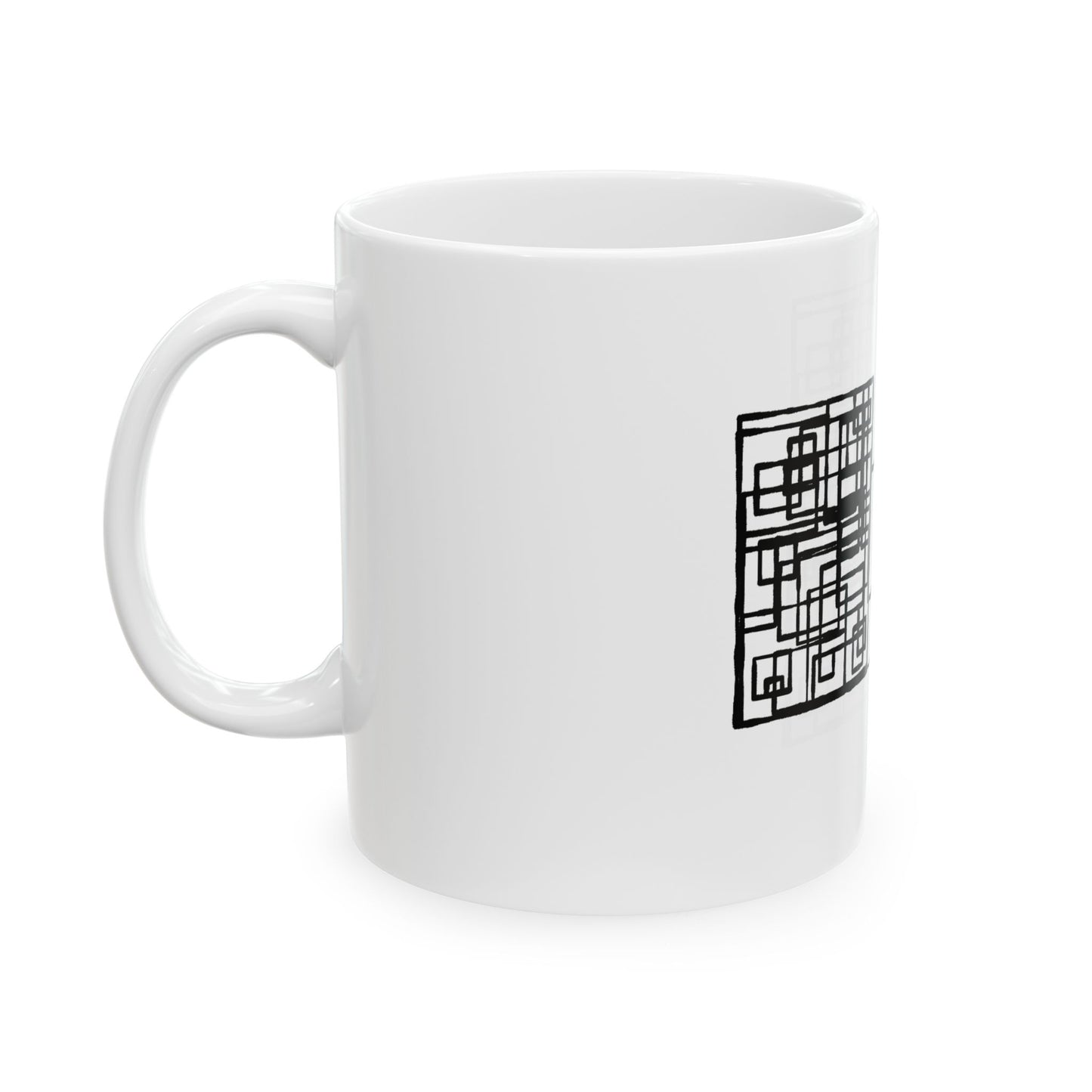 Abstract Geometric Ceramic Mug – Black Square Art (11oz, 15oz)