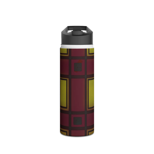 Geometric Plaid Stainless Steel Water Bottle — Burgundy & Mustard