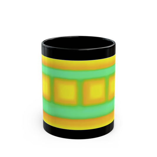 "Sun Series" Black Mug — Vibrant Yellow & Teal Pattern (11oz/15oz)