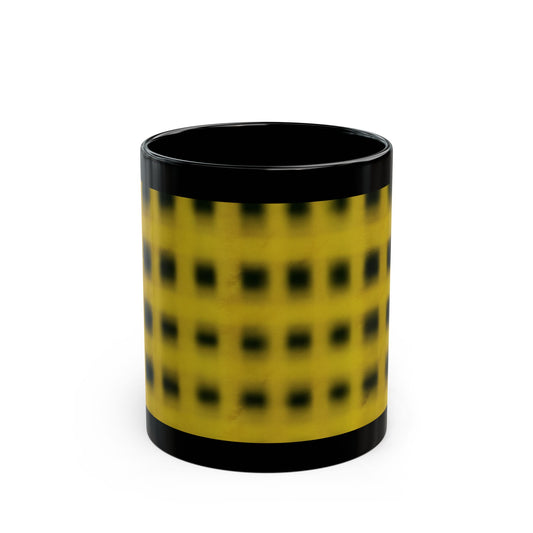 Yellow Grid Pattern Black Mug – Modern Geometric 11oz & 15oz