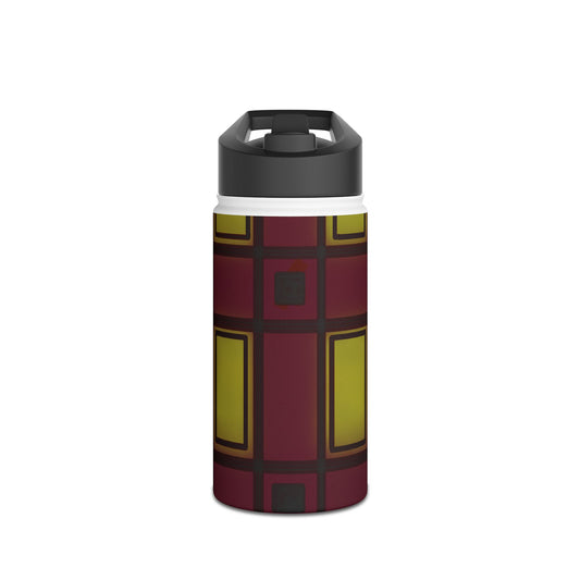 Geometric Plaid Stainless Steel Water Bottle — Burgundy & Mustard