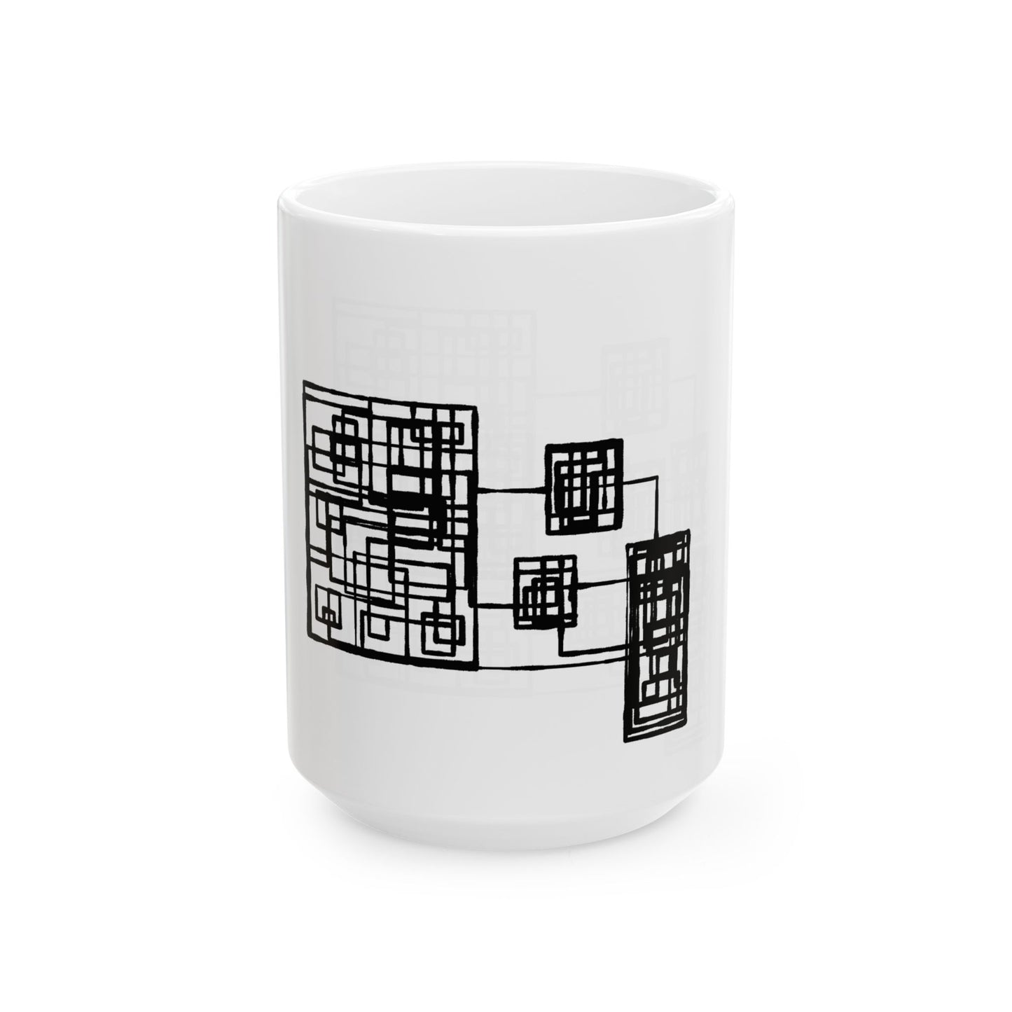 Abstract Geometric Ceramic Mug – Black Square Art (11oz, 15oz)