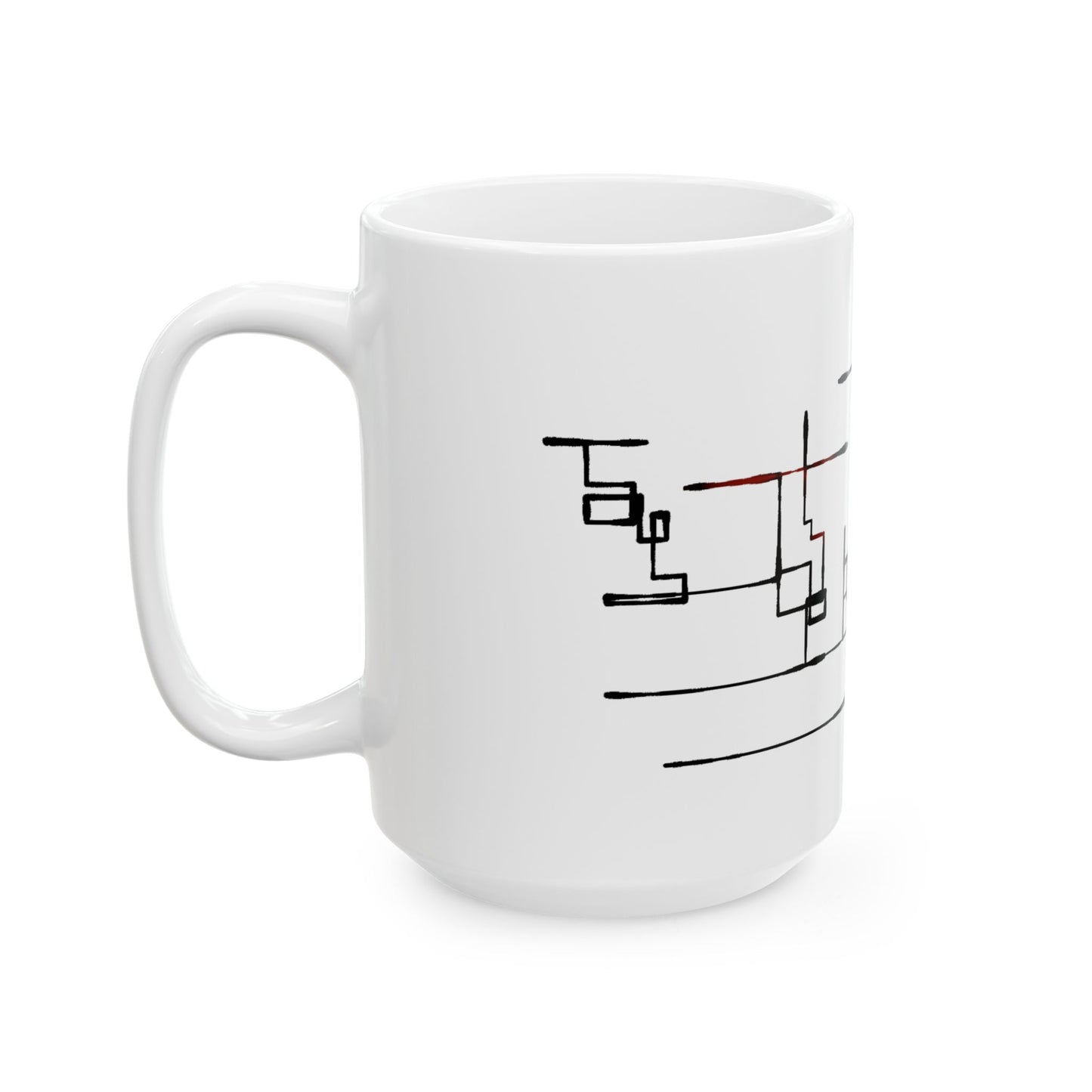 Abstract Geometric Ceramic Mug — Minimalist Black calligrapghyArt (11oz/15oz)