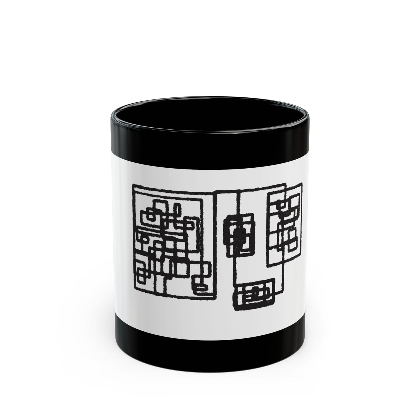 Abstract Geometric Black Ceramic Mug — Minimalist Line Art Cup (11oz, 15oz)