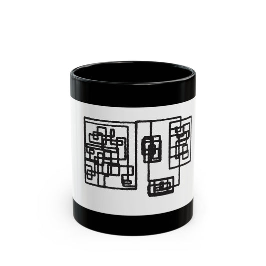 Abstract Geometric Black Ceramic Mug — Minimalist Line Art Cup (11oz, 15oz)